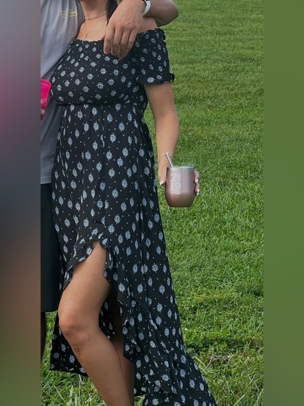 Black Floral Off-Shoulder Maxi Dress